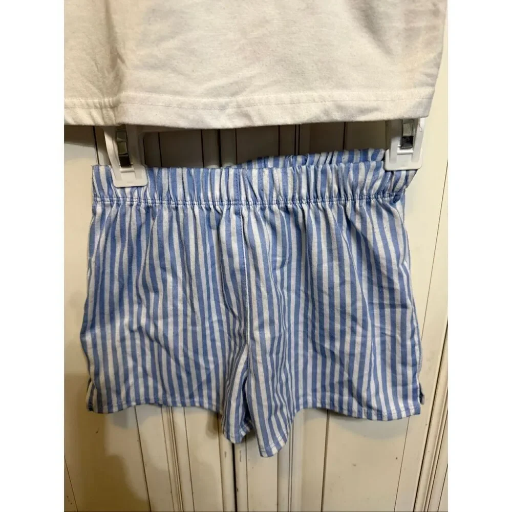 Garfield Girls 2-Piece T-Shirt and Striped Shorts Set Blue Cream Size 6